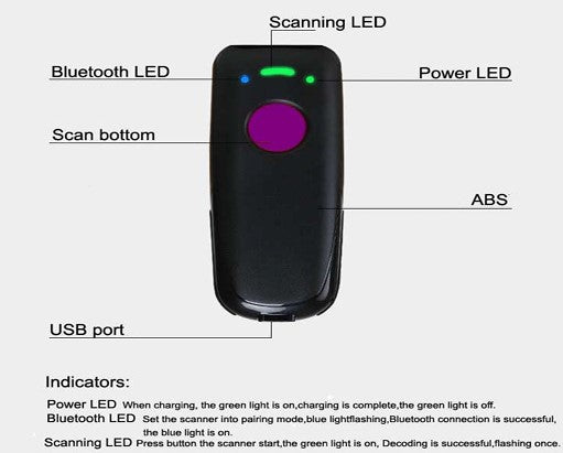 ZAP - Pocket Size 1D & 2D Barcode Scanner - Bluetooth 4.0 - IOS - Windows - Android