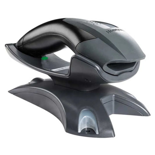 1202g-2usb-5  "A" USB Kit: black BT 10m scanner (1202g-2), charge & communication base (CCB00-010BT-01N), USB Type A 3m straight cable (CBL-500-300-S00), and documentation