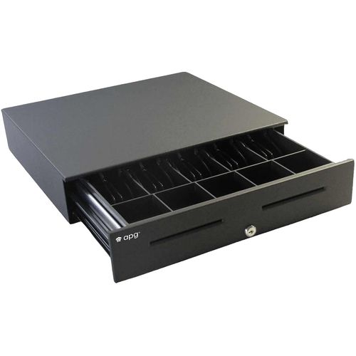 APG Series 4000 Cash Drawer, 18"x16", 320 MultiPRO Interface, Coin Roll Storage, Black, Keyed-Alike with A2 Key