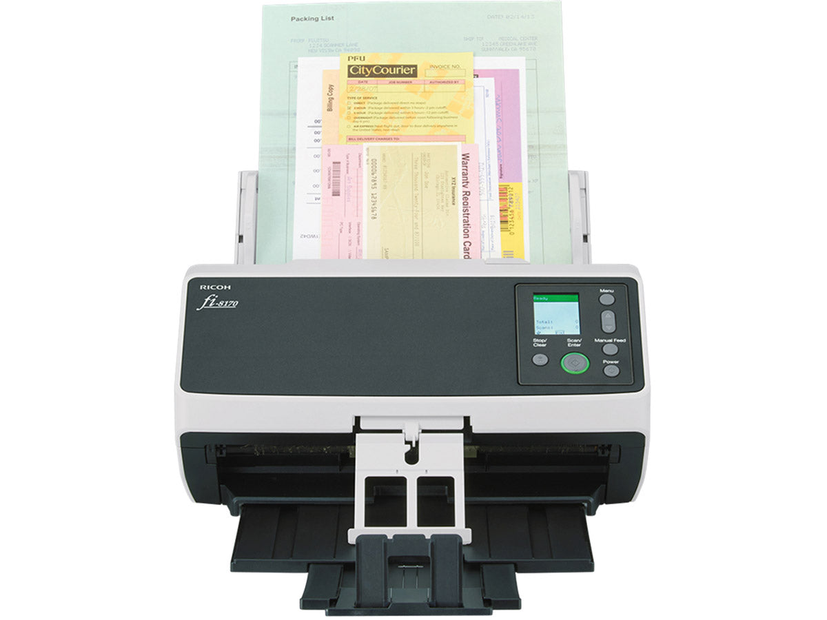 Ricoh FI-8170  8.5 in x 14 in - FI-8170 - Document Scanner - Desktop - A4 Portrait, Color/Grayscale/ Monochrome: Simplex: 70 ppm (200/300 dpi); Duplex: 140 ipm (200/300 dpi) - Contact Image Sensor (CIS) - USB,Ethernet - Color,Monochrome,Grayscale