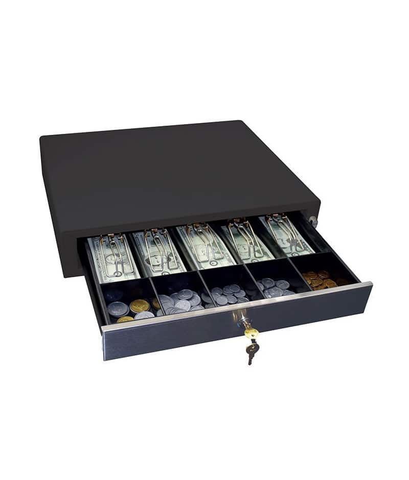 VAL-u Line SMALL Manual Cash Drawer - 13 Inch x 14 Inch, 4B/5C Till, Touch Open, 2 Slots, Black