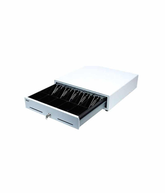 Value Cash Drawer, White, 13Wx13D, Printer Driven, 4Bill-5Coin, 2 Media Slots, Cable Included