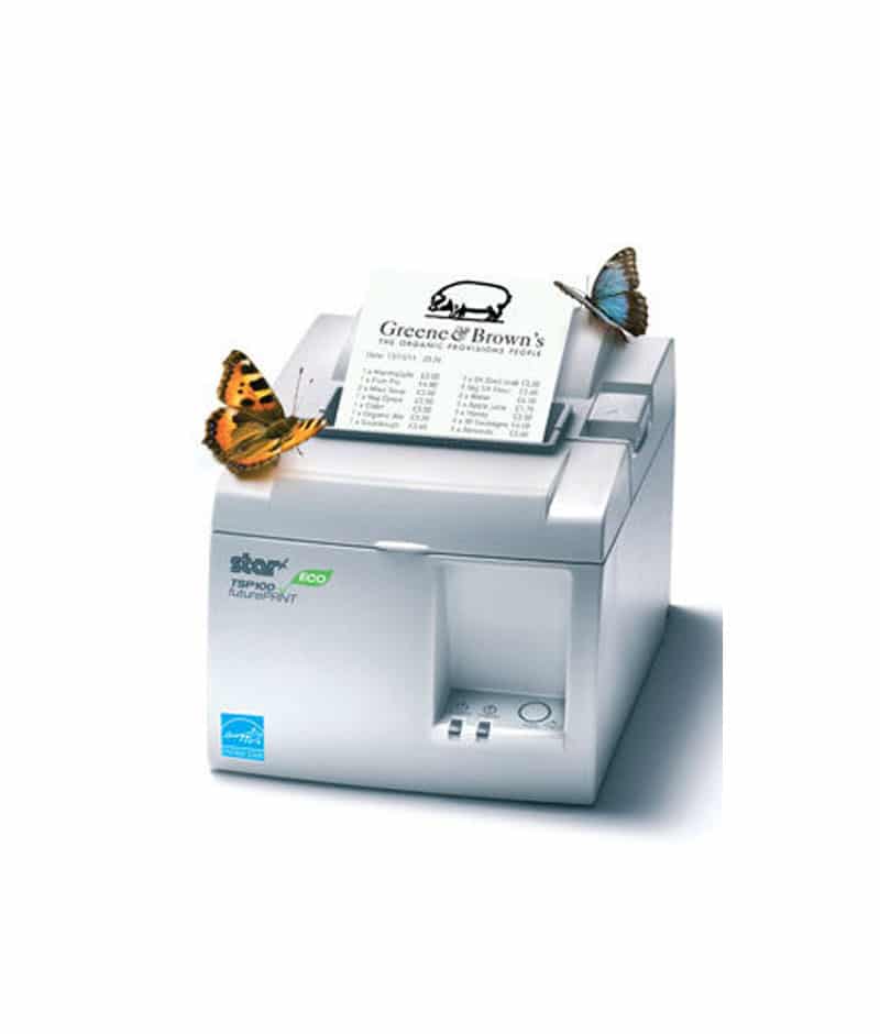 STAR TSP143IIIU  ECO, Thermal Printer, Auto-cutter, Standard USB and Mfi USB Ports, Gray or White, USB Cable, Int PS